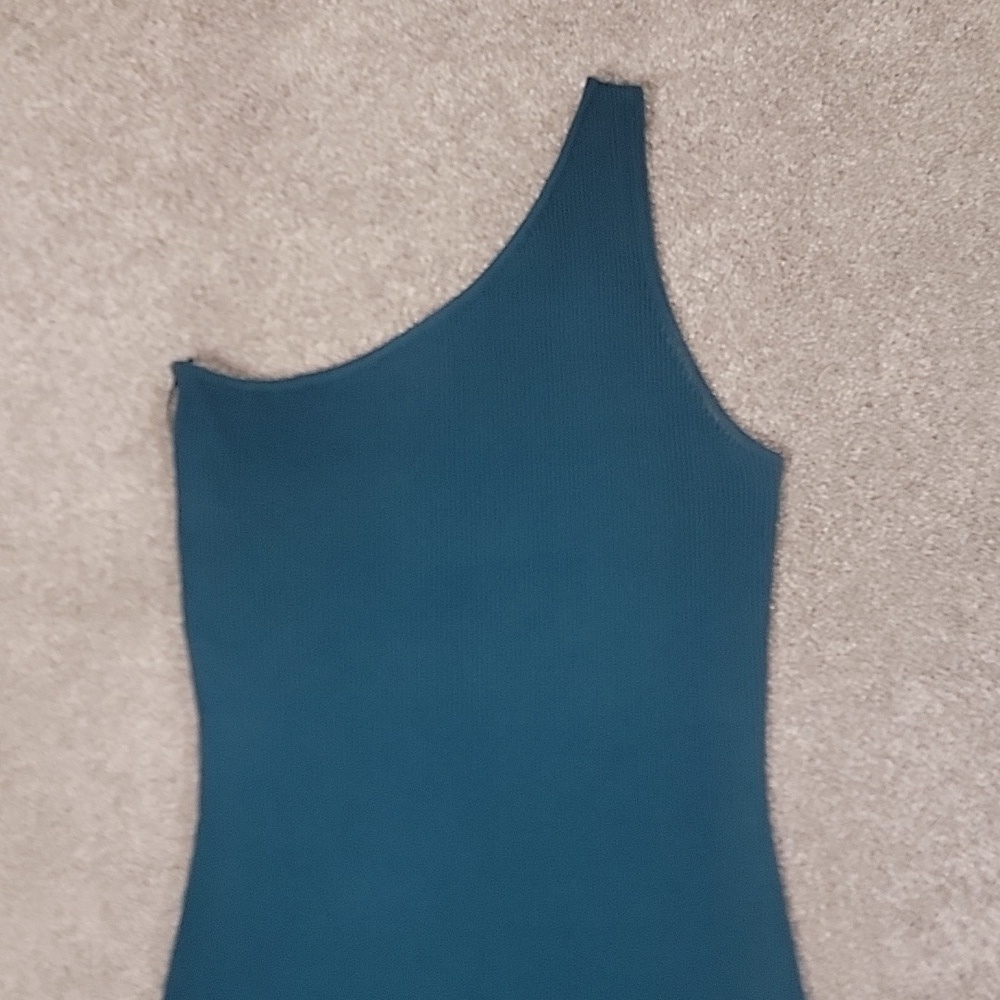 House of Harlow One shoulder teal mini ribbed dress - Picture 2 of 5
